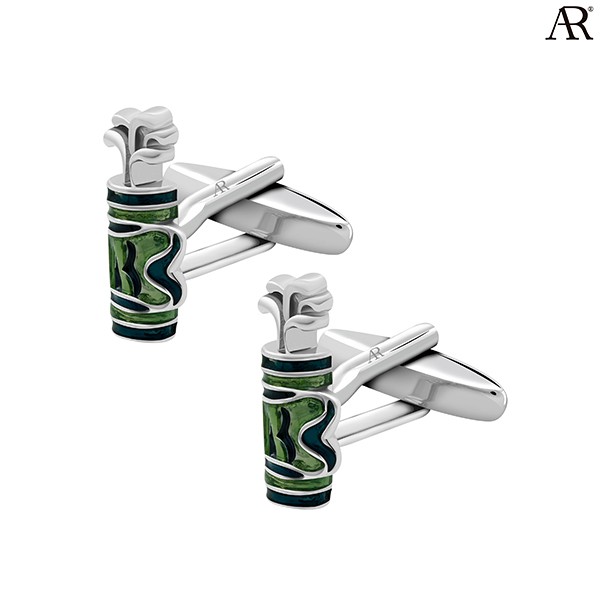 ANGELINO RUFOLO Cufflink(คัฟลิงค์) ดีไซน์ Golf Bag กระดุมข้อมือคัฟลิ้งโรเดียมคุณภาพเยี่ยม สีเขียว/สีเงิน