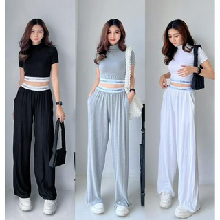 New Collection !!!! Calvinklein High Neck Crop Set  เซทเสื้อครอปคอเต่าแขนสั้น แต่งขอบยาง calvinklein