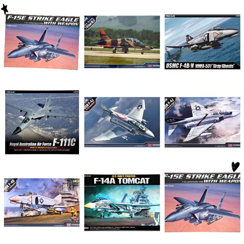 F-14A Tomcat / F-15E / F-16A/C / F-4B Phantom / F-111C / โซเวียต Mig-21 MF / Hawker Hunter /1/48 Aca