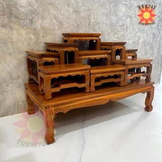 🔥ส่งฟรี🔥 โต๊ะหมู่ไม้สักทอง ชุดโต๊ะหมู่ หมู่ 9 หน้า 4 สีย้อม อมส้ม ขนาด 65*35*45 ซม.(กว้าง*ลึก*สูง)