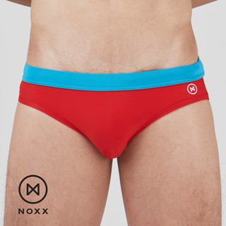 Noxx Swim Briefs: กางเกงว่ายน้ำ บรีฟ สีแดง เอวฟ้า