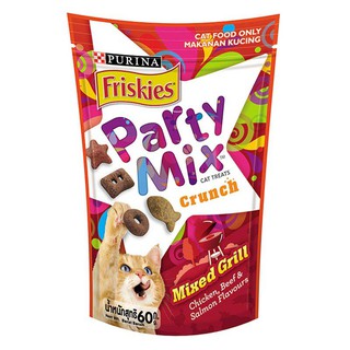 ว๊าว🍟 ฟริสกี้ส์ ขนมแมว สูตรมิกซ์กริลล์ รสไก่ เนื้อ และแซลมอน 60 ก. Friskies Cat Treats Party Mix Crunch Mixed Grill 60 G