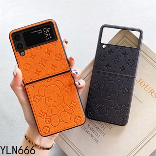 เคสโทรศัพท์มือถือหนัง PU ฝาพับ กันกระแทก ลายหมีโหด หรูหรา สําหรับ Samsung Galaxy Z Flip 4 3 Z Flip 1 2 Flip3 5G