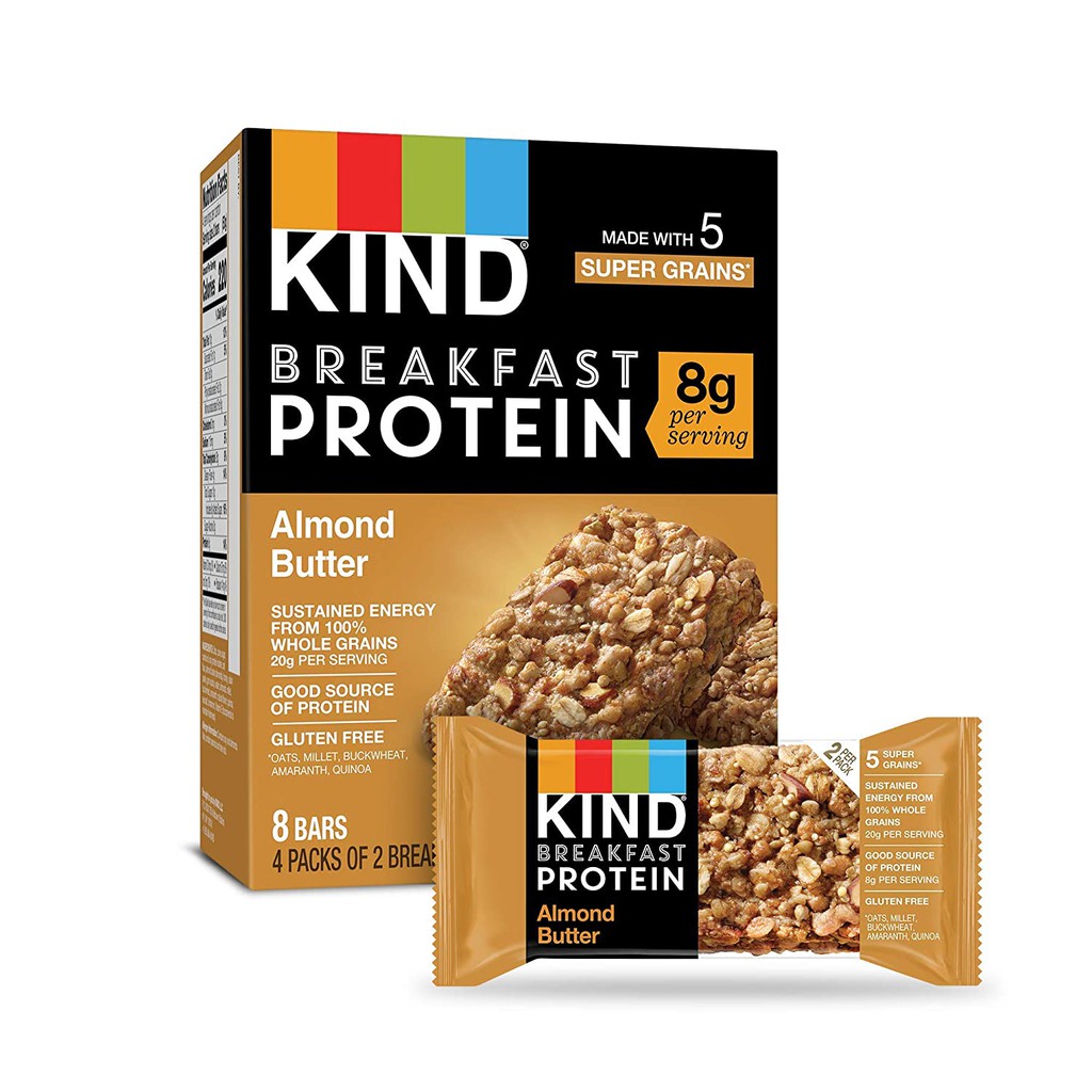 ส่งฟรี  [ราคาถูก]นำเข้า  KIND Breakfast Protein Bars, Almond Butter อาหารเช้า โปรตีน บาร์ ขนมคลีน ขนมสุขภาพ มังสวิรัติ เจ (50g.)
