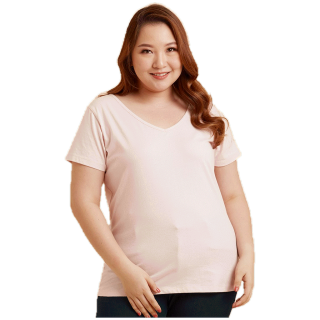 CURVE เสื้อยืดสาวอวบ คอกลมคอวีสีชมพู 623 สินค้าพร้อมส่งเนื้อผ้า Double soft Cotton 100% เสื้อยืดสาวไซซ์ใหญ่
