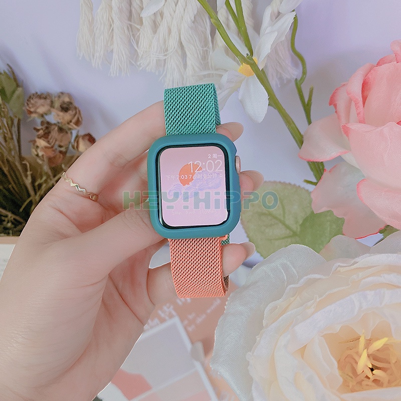 สายนาฬิกาข้อมือสแตนเลสสําหรับ Watch Band 44 มม. 40 มม. 38 มม. 42 มม. + เคสอุปกรณ์เสริม watch Series 7 6 5 4 3 Se 45 41