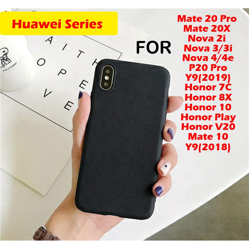 Honor 7C/8X/10/Play/V20 Mate10/20 Pro/20X Nova 2i/3/3i/4/4e P20Pro Y9(/2018/19) เคสสีดํา Soft TPU Ma