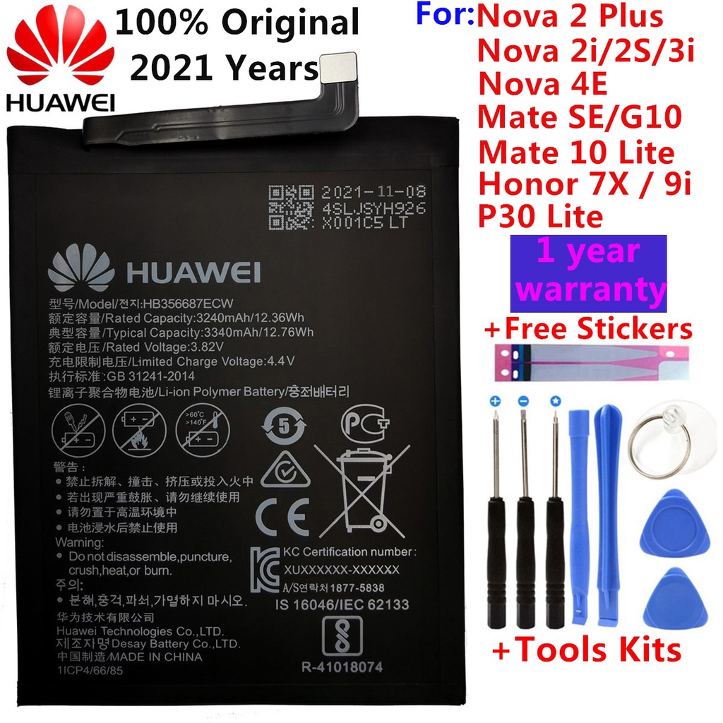 100% Original Hua Wei 3340mAh Battery For Huawei Nova 2 plus 2i 3i 4e 2S G10 Mate 10 Lite Honor 7x 9i P30 Lite Bateria b
