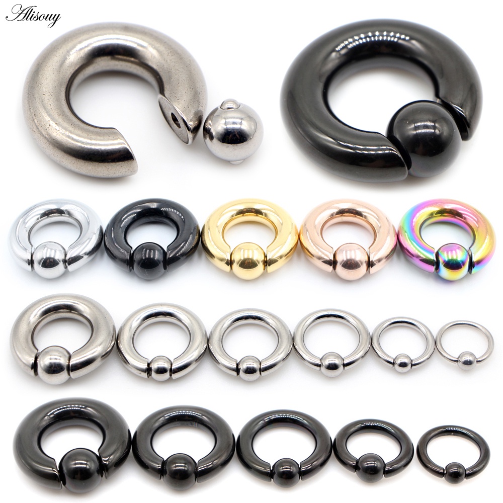 Alisouy 1 PC สแตนเลสขนาดใหญ่ Captive Hoop BCR คิ้ว Tragus ปิดหัวนมบาร์แหวนจมูกหูเจาะเครื่องประดับ
