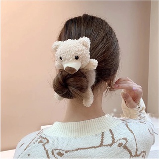 ผ้าโพกศีรษะประดับขน Furry Bear Scrunchie น่ารักอุปกรณ์สําหรับจัดแต่งทรงผม