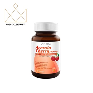 อุดมไปด้วยวิตามินซีธรรมชาติ Vistra(วิสทร้า) Acerola Cherry 1000mg PLUS Citrus Bioflavavonoids 45 เม็ด หมดอายุ 04/23