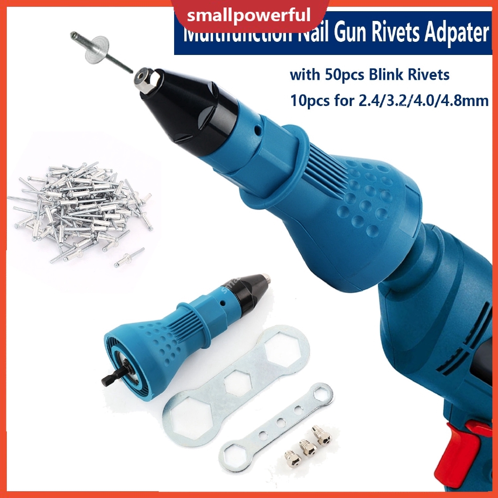 SMA Electric Pull Rivet Conversion Adapter Multifunction Nail Gun Rivets 2.4-4.8mm with 50pc Blind Rivets acD3