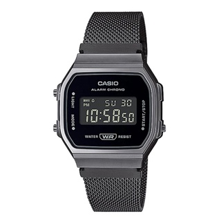 CASIO นาฬิกาข้อมือผู้หญิง สายสแตนเลส สีดำ รุ่น A168WEMB,A168WEMB-1B,A168WEMB-1BDF