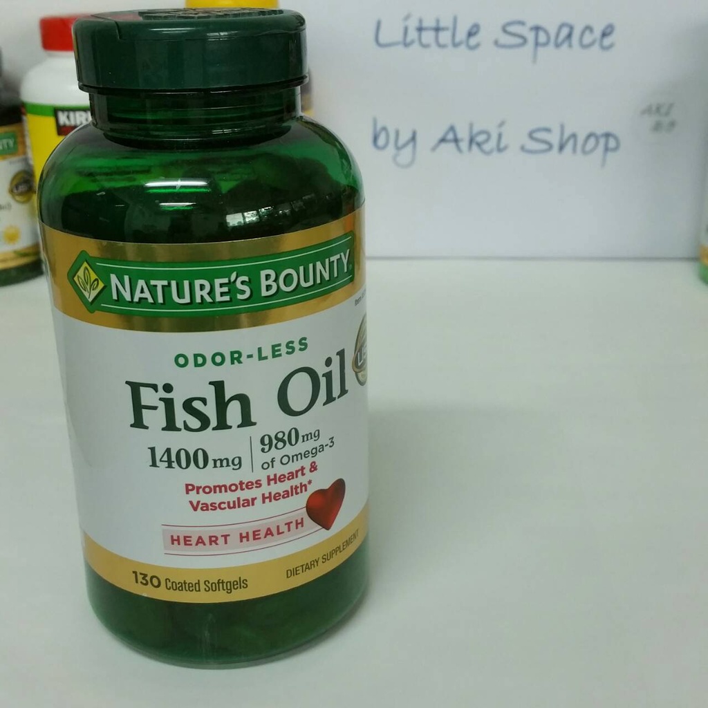 กระปุก 130 เม็ด  น้ำมันปลา หรือกรดโอเมก้า 3 ยี่ห้อ  Nature's Bounty Fish Oil 1400 mg.