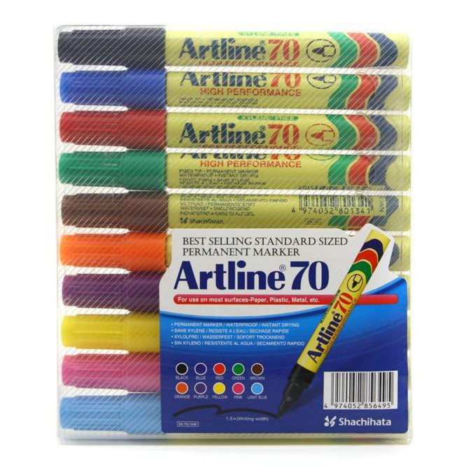 Artline 70 / Artline 90 ปากกามาร์กเกอร์ถาวร 10 สีชุด 10 ชิ้น/เซ็ต