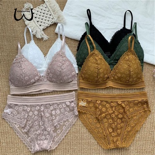 ZXYOUPING Lace Bra and Panty Set, Push Up Wireless, Seamless Underwear with Small-Chest Gathered Beauty Back