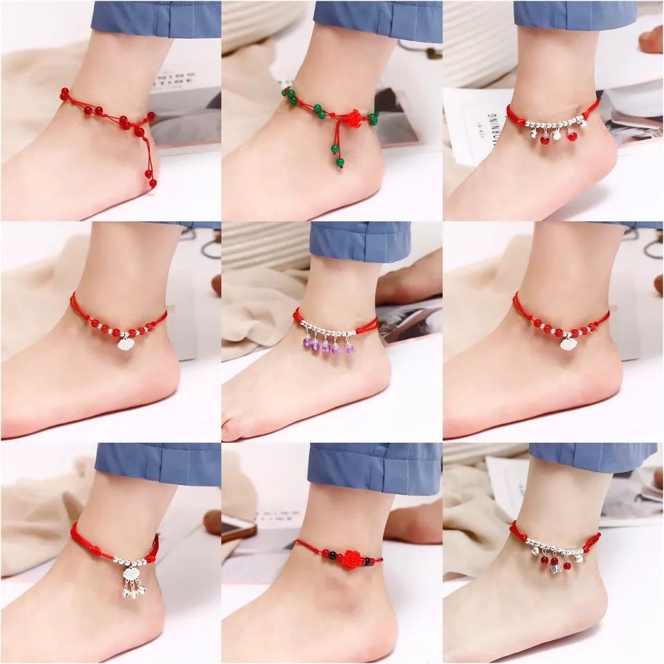 สร้อยข้อเท้า เชือกถัก สีแดง เรียบง่าย ย้อนยุค เครื่องประดับ