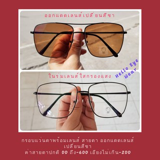 แว่นสายตาเลนส์เปลี่ยนสีชาCoffee Brown color Auto Lens แว่นกรองแสงออกแดดเปลี่ยนสี สายตา 00 ถึง -600 สายตาเอียงไม่เกิน-200