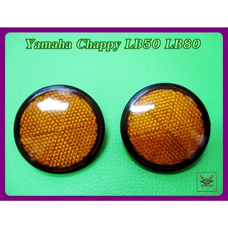 YAMAHA​ CHAPPY​ LB50​ LB80​ FRONT​ FORK​ SET LH&amp;RH REFLECTOR "AMBER" CIRCLE // ทับทิมสะท้อนแสง ทรงกลม สีส้ม สินค้าคุณภาพ