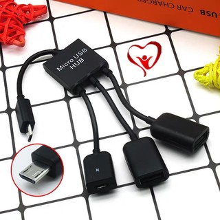 สายแปลง Micro USB OTG hub แบบมีไฟเลี้ยงด้วย Micro USB Cable 3 in 1 USB C Micro USB OTG Host Cable Hub Cord Adapter Conne