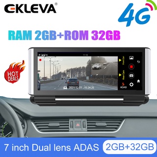 Ekleva กล้องบันทึกวิดีโอ 4G DVR 7 นิ้ว Android 8.1 RAM+ROM 2GB+32GB เลนส์คู่ GPS นําทาง ADAS กล้องมองหลัง รีโมตมอนิเตอร์