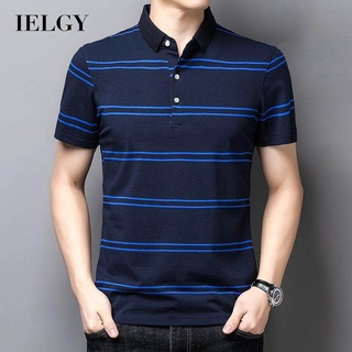 Ielgy เสื้อเชิ้ต แขนสั้น ลายทาง สไตล์นักธุรกิจ สําหรับผู้ชาย