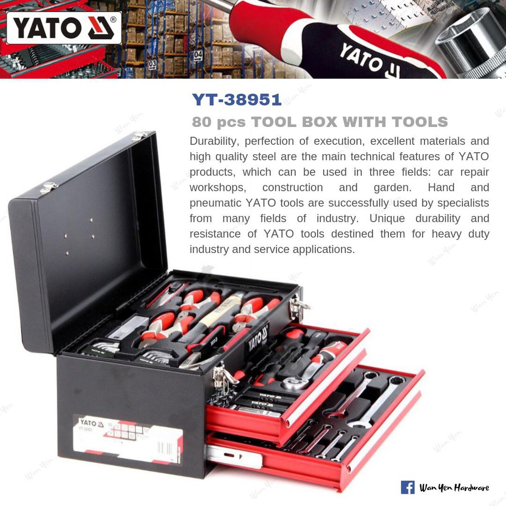 Yato YT-38951 80 ชิ้น กล่องเครื่องมือพร้อมชุดเครื่องมือ