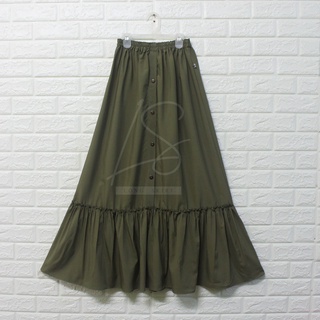 SK-A59 Long skirt กระโปรงผู้หญิง กระโปรงยาว รุ่นระบายล่าง แต่งกระดูมหน้าเป็นแถวกลาง ใส่ได้กับทุกชุด กระโปรงทรงบาน