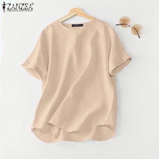 Zanzea เสื้อเบลาส์ คอกลม แขนสั้น ลําลอง สีพื้น ทรงหลวม สําหรับผู้หญิง