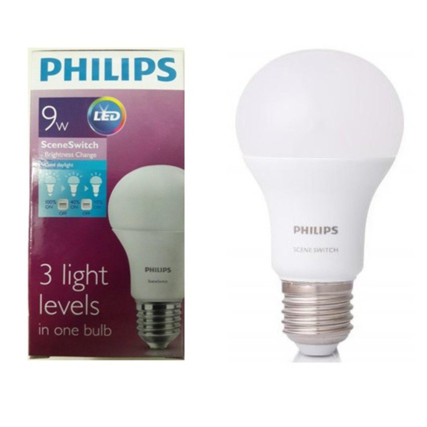 Philips หลอด LED Bulb Scene Switch Dim Tone 9W หลอดไฟหรี่แสงได้ 3ระดับ แสงเดย์ไลท์