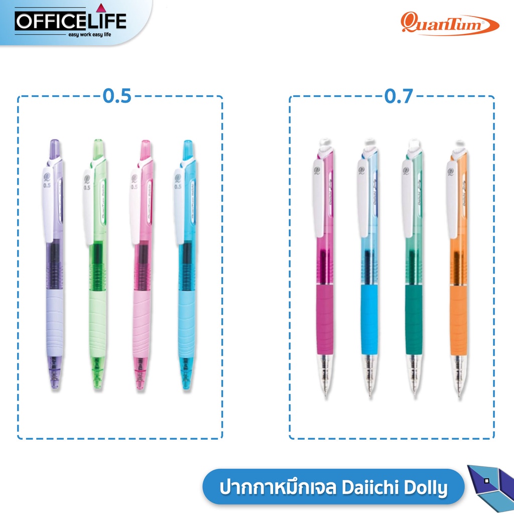 Quantum (ควอนตัม) ปากกาหมึกเจล หมึกสีน้ำเงิน รุ่น Daiichi Dolly ขนาด 0.5 / 0.7มม. จำหน่าย ปากกา และ ไส้ปากกา ( 1 ด้าม )