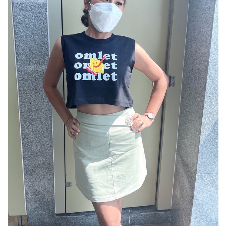 เสื้อกล้ามครอป (Crop Tank Top) ผ้า cotton 100% สกรีนลาย omlet