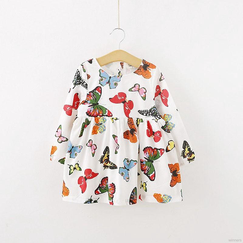 ชุดเดรสเด็ก แขนยาว ลายผีเสื้อ