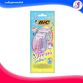 BIC มีดโกน แบบ 3 ใบมีด 3 ด้าม ทีนส์ คัลเลอร์ส