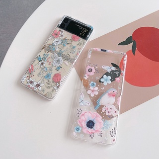 เคสโทรศัพท์มือถือแบบแข็ง ใส ลายการ์ตูนดอกไม้น่ารัก สําหรับ Samsung Galaxy Z Flip 3 5G Z Flip3