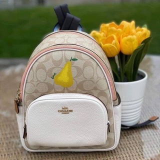 Coach Mini Court Backpack Pebble Leather w Radish