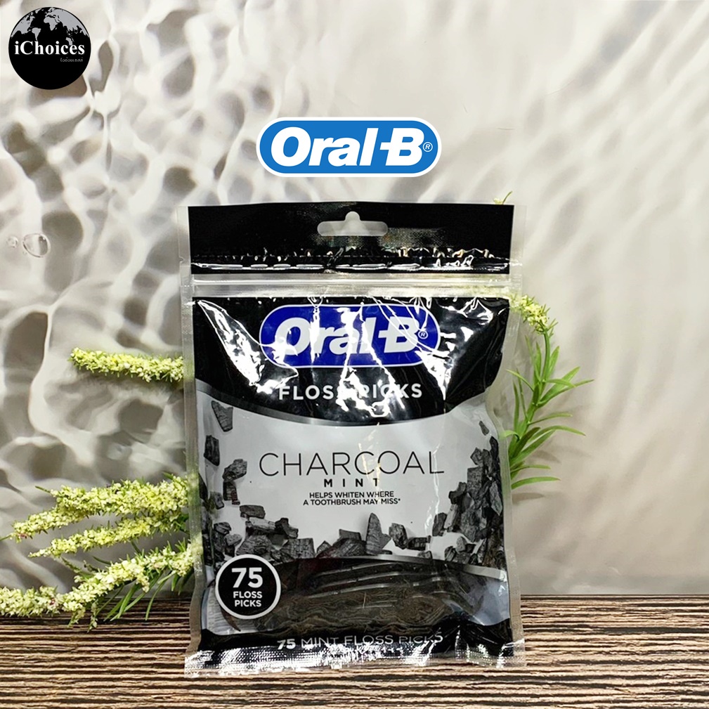 [Oral-B] Floss Picks, Charcoal Mint 75 Floss Picks ออรัลบี ไหมขัดฟัน ชาร์โคล มินท์