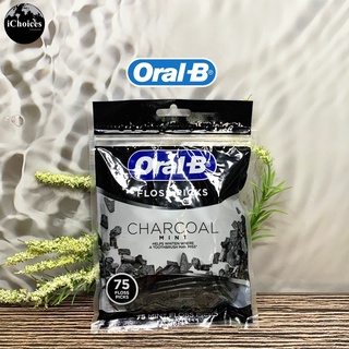 [Oral-B] Floss Picks, Charcoal Mint 75 Floss Picks ออรัลบี ไหมขัดฟัน ชาร์โคล มินท์