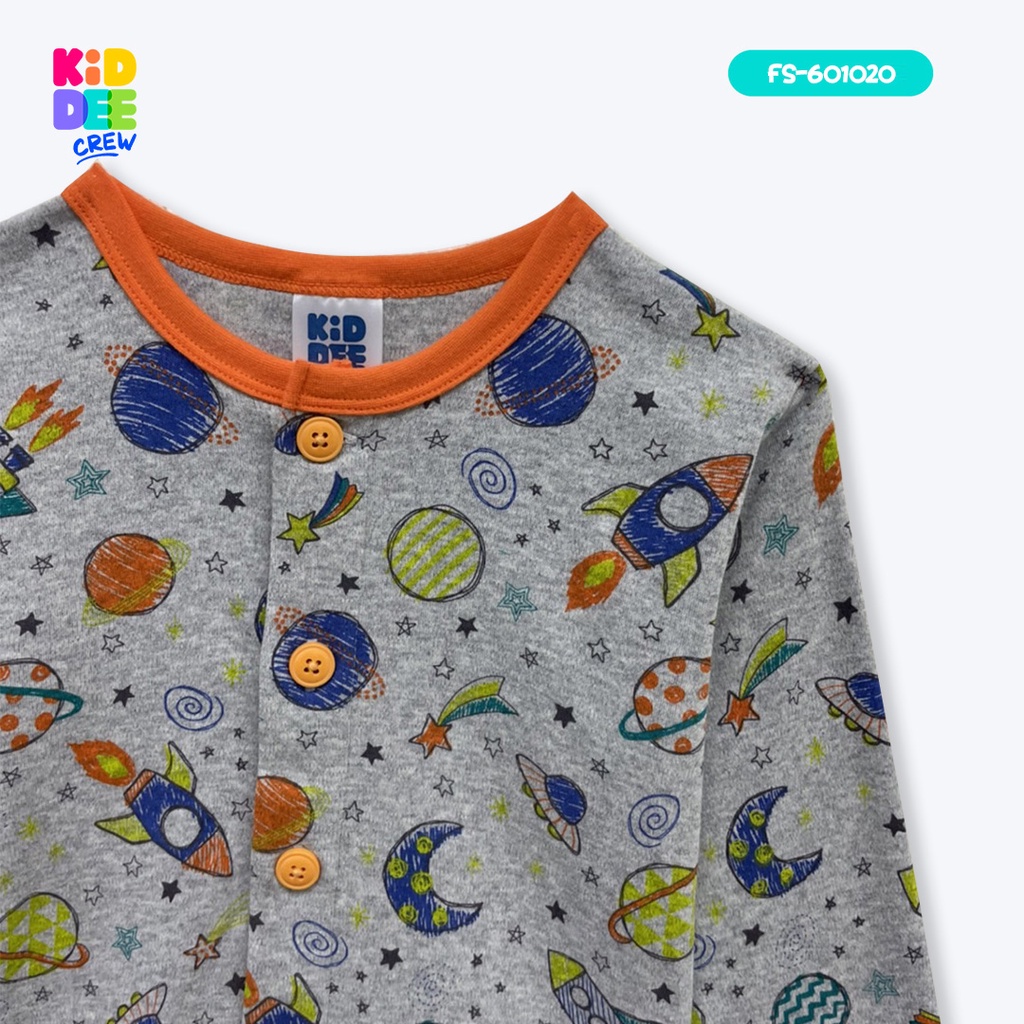 KiddeeCrew ชุดนอนเด็กสีเทาลายอวกาศกุ้นส้ม เหมาะสำหรับอายุ 1-14 ปี ราคา ถูกที่สุด ดีลบีเคเค แกลเลอรีภาพที่ 4