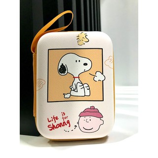 SNOOPY กล่องเก็บสายชาร์จ  กล่องใส่ Pwb, HDD , หูฟัง , เอนกประสงค์, Size L ลาย  SNOOPY   ขาว เหลือง  เป่าลม  งานดี  PMYL