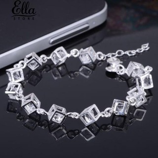 กำไลข้อมือสตรี Silver Plated Cube ประดับกำไลข้อมือ Rhinestone