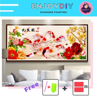 ครอสติสคริสตัล 5d diy diamond painting แบบเม็ด ลาย ปลาคาร์ปดอกโบตั๋น ติดเต็ม เม็ดกลม พร้อมส่งจากไทย มีประกัน Enjoy DIY