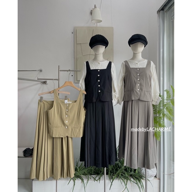 เสื้อกั๊กเกาหลี+กระโปรงยาว Set 7207