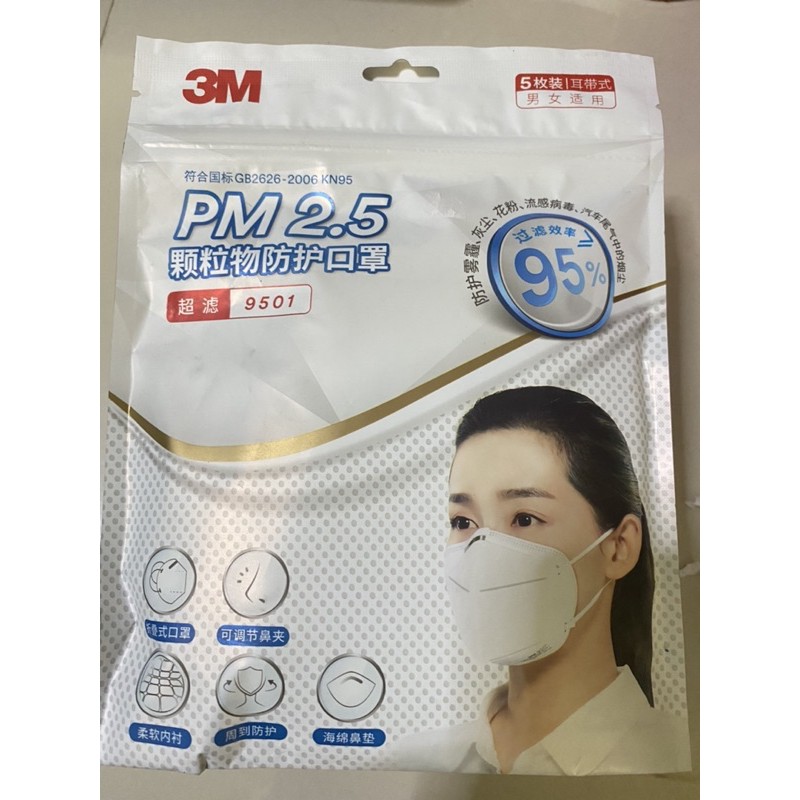 PM 2.5  รุ่น 9501 # 3M หน้ากาก pm2.5  บรรจุ5ชิ้น/ซอง!!