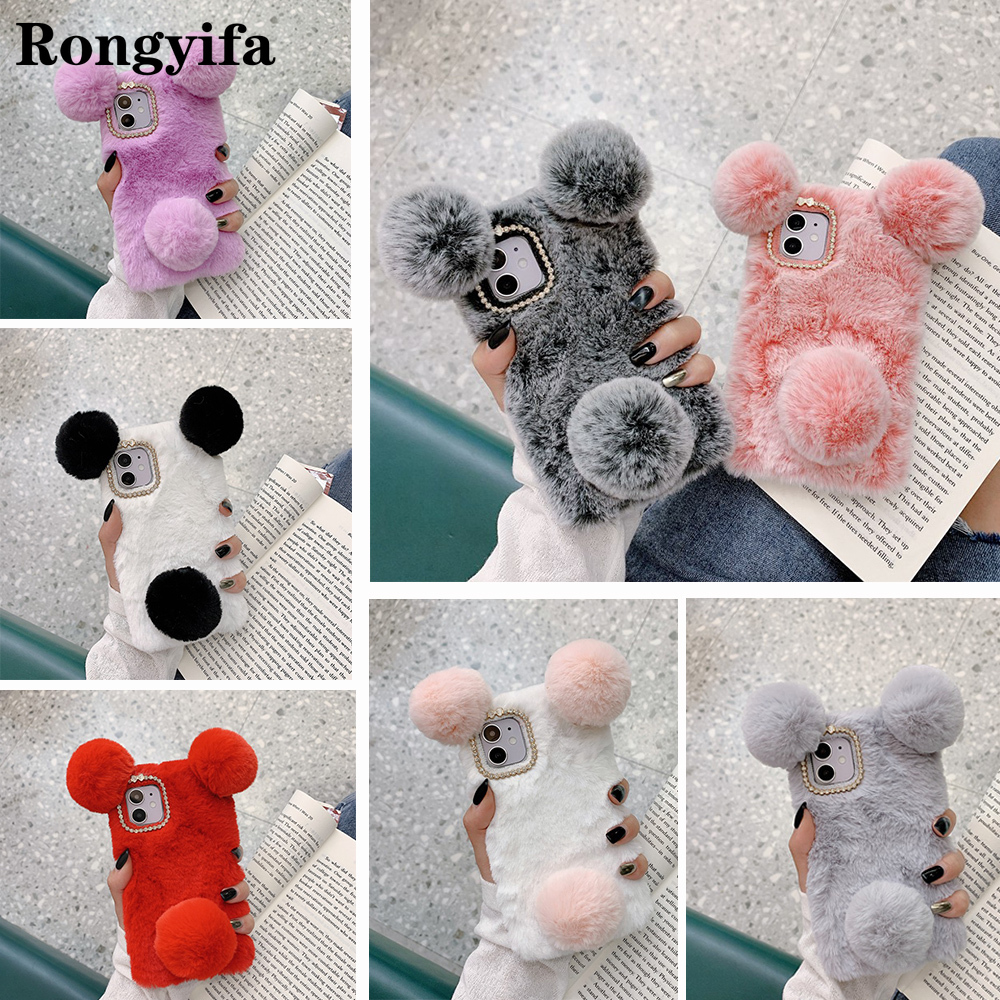 เคสโทรศัพท์มือถือ ซิลิโคน ผ้ากํามะหยี่ขนนิ่ม ลายแพนด้า 3D แต่งหูกระต่ายน่ารัก หรูหรา สําหรับ OPPO A96 A95 A94 A93 A74 4G A12 A12E A7 A5s A3s