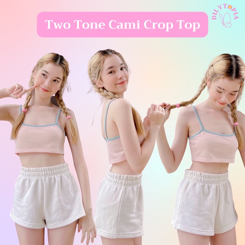 Two Tone Cami Crop Top สายเดี่ยวทูโทนน่ารัก ผ้ายืดทรงสวย
