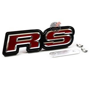 โลโก้ ติดกระจังหน้า Logo RS Racing อาร์เอส ติดกระจังหน้ารถ สีแดง ขอบเงิน พื้นดำ ติดท้ายรถ ติดกระจังหน้ารถยนต์ แต่งรถซิ่ง