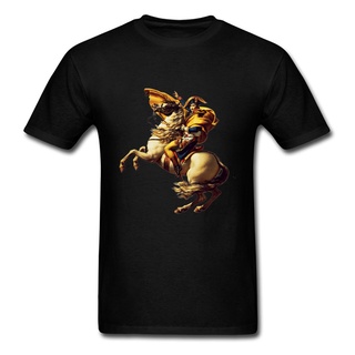 คอลูกเรือGildan เสื้อยืดคอกลม แขนสั้น ผ้าฝ้าย 100% พิมพ์ลาย Napoleon Bonaparte Horse สีดํา สไตล์คลาสสิก สําหรับผู้ชายS-5