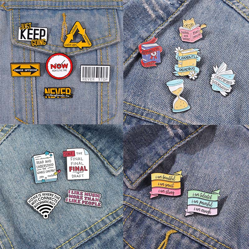 ป้ายแบนเนอร์คําคมตลก I Am Beautiful Enamel Pins ที่มีสีสันแบนเนอร์เข็มกลัด Inspiring เครื่องประดับสําหรับกระเป๋าเป้สะพายหลังเสื้อผ้าของขวัญ