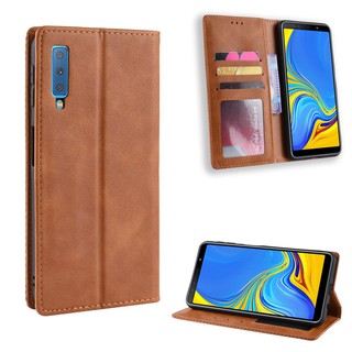 Flip Case Samsung Galaxy A7 2018 A9 2018 J6 Plus J4 Plus Note 9 S10 Plus J4 Core Card Retro Flip PU Leather Case Cover